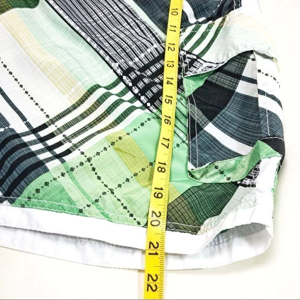 Banana Split Green/Black Plaid Board Shorts Sz XL